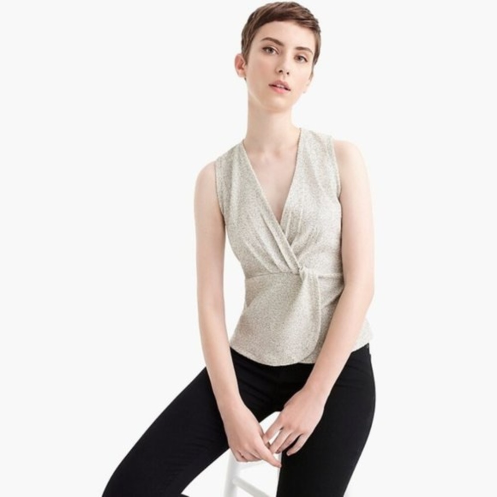 J Crew 365 Boucle Tweed Knot Faux Wrap Blouse